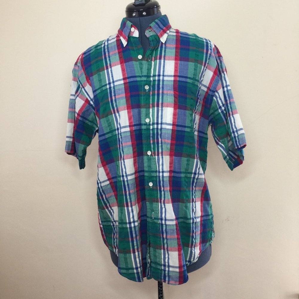 Land's End Men's Madras Short Sleeve Shirt